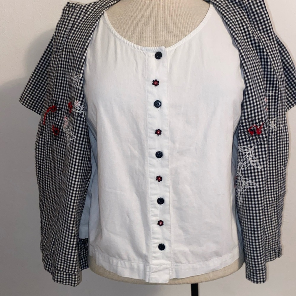 Black and White Checkered Shirt with Floral Embroidery - Picture 4 of 5